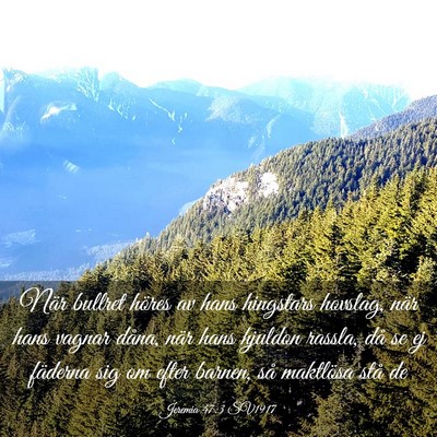 Picture 03 - Jeremia 47:3 SV1917 - När bullret höres av hans hingstars hovslag, - Bible Verse Picture
