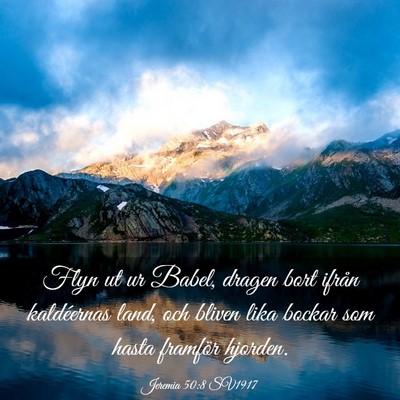 Picture 03 - Jeremia 50:8 SV1917 - Flyn ut ur Babel, dragen bort ifrån kaldéernas - Bible Verse Picture