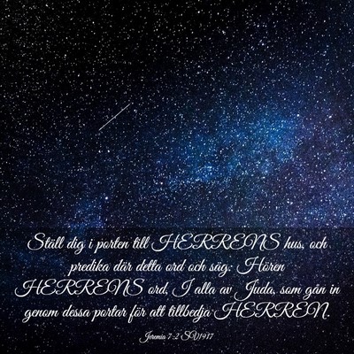 Picture 03 - Jeremia 7:2 SV1917 - Ställ dig i porten till HERRENS hus, och predika - Bible Verse Picture