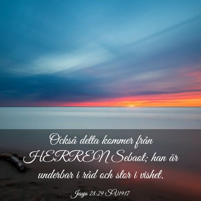 Picture 03 - Jesaja 28:29 SV1917 - Också detta kommer från HERREN Sebaot; han är - Bible Verse Picture