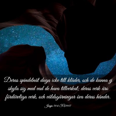 Picture 03 - Jesaja 59:6 SV1917 - Deras spindelnät duga icke till kläder, och de - Bible Verse Picture