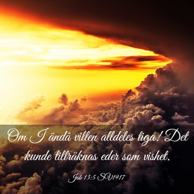 Picture 03 - Job 13:5 SV1917 - Om I ändå villen alldeles tiga! Det kunde - Bible Verse Picture