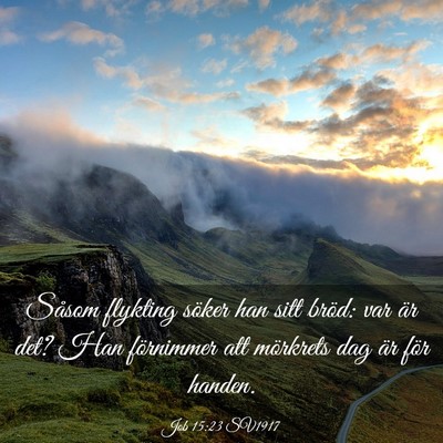 Picture 03 - Job 15:23 SV1917 - Såsom flykting söker han sitt bröd: var är - Bible Verse Picture