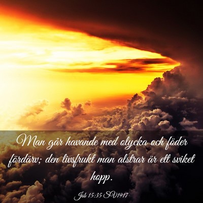 Picture 03 - Job 15:35 SV1917 - Man går havande med olycka och föder fördärv; - Bible Verse Picture