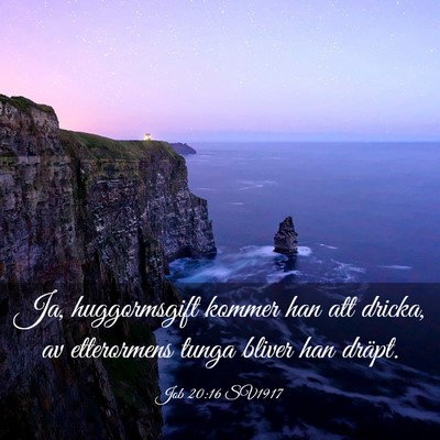 Picture 03 - Job 20:16 SV1917 - Ja, huggormsgift kommer han att dricka, av - Bible Verse Picture