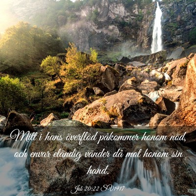 Picture 03 - Job 20:22 SV1917 - Mitt i hans överflöd påkommer honom nöd, och - Bible Verse Picture