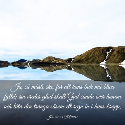 Picture 03 - Job 20:23 SV1917 - Ja, så måste ske, för att hans buk må bliva - Bible Verse Picture