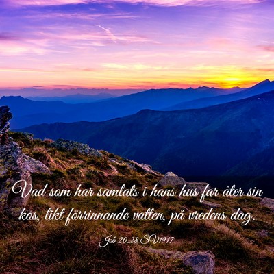 Picture 03 - Job 20:28 SV1917 - Vad som har samlats i hans hus far åter sin kos, - Bible Verse Picture