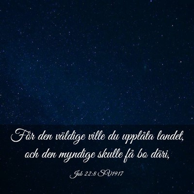 Picture 03 - Job 22:8 SV1917 - För den väldige ville du upplåta landet, och - Bible Verse Picture
