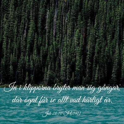 Picture 03 - Job 28:10 SV1917 - In i klipporna bryter man sig gångar, där ögat - Bible Verse Picture
