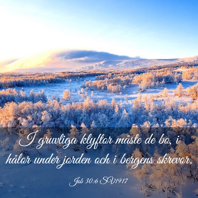 Picture 03 - Job 30:6 SV1917 - I gruvliga klyftor måste de bo, i hålor under - Bible Verse Picture