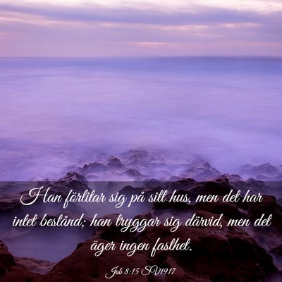 Picture 03 - Job 8:15 SV1917 - Han förlitar sig på sitt hus, men det har intet - Bible Verse Picture