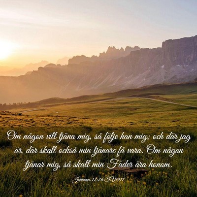 Picture 03 - Johannes 12:26 SV1917 - Om någon vill tjäna mig, så följe han mig; - Bible Verse Picture