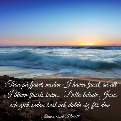 Picture 03 - Johannes 12:36 SV1917 - Tron på ljuset, medan I haven ljuset, så att I - Bible Verse Picture