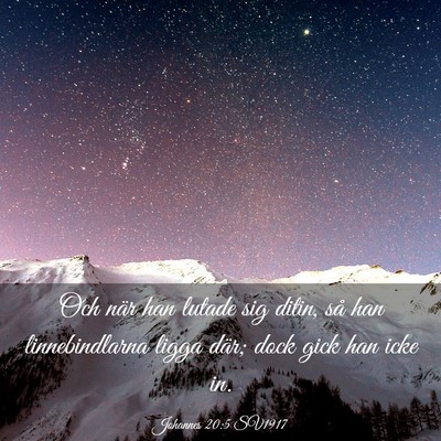 Picture 03 - Johannes 20:5 SV1917 - Och när han lutade sig ditin, så han - Bible Verse Picture
