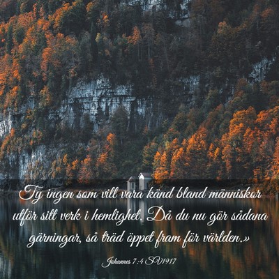 Picture 03 - Johannes 7:4 SV1917 - Ty ingen som vill vara känd bland människor - Bible Verse Picture
