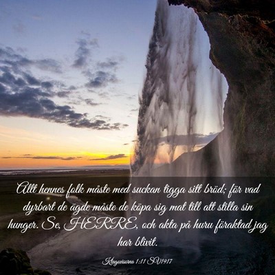 Picture 03 - Klagovisorna 1:11 SV1917 - Allt hennes folk måste med suckan tigga sitt - Bible Verse Picture