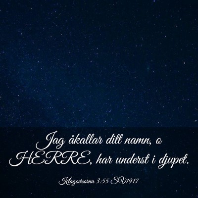 Picture 03 - Klagovisorna 3:55 SV1917 - Jag åkallar ditt namn, o HERRE, har underst i - Bible Verse Picture