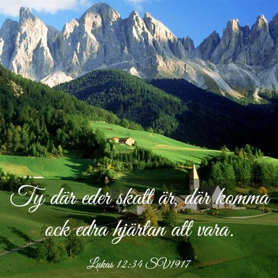 Picture 03 - Lukas 12:34 SV1917 - Ty där eder skatt är, där komma ock edra - Bible Verse Picture