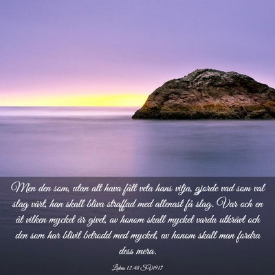 Picture 03 - Lukas 12:48 SV1917 - Men den som, utan att hava fått veta hans vilja, - Bible Verse Picture