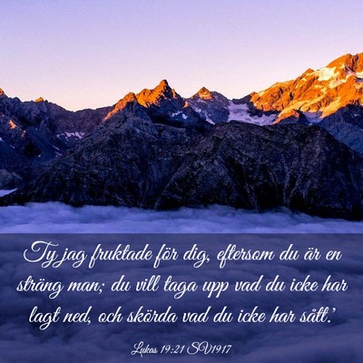 Picture 03 - Lukas 19:21 SV1917 - Ty jag fruktade för dig, eftersom du är en - Bible Verse Picture