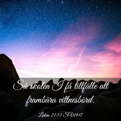 Picture 03 - Lukas 21:13 SV1917 - Så skolen I få tillfälle att frambära - Bible Verse Picture