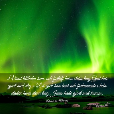 Picture 03 - Lukas 8:39 SV1917 - »Vänd tillbaka hem, och förtälj huru stora - Bible Verse Picture