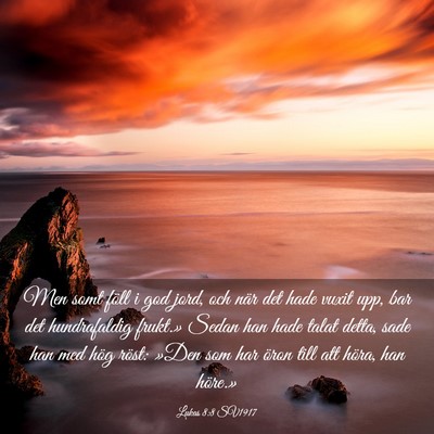 Picture 03 - Lukas 8:8 SV1917 - Men somt föll i god jord, och när det hade - Bible Verse Picture