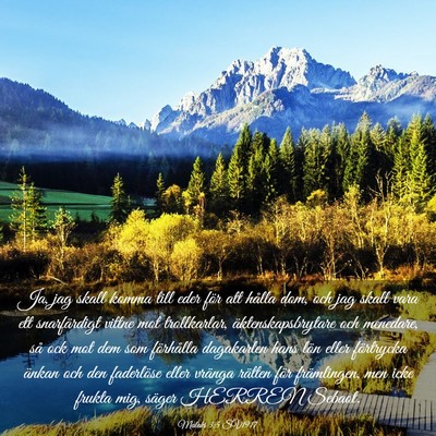 Picture 03 - Malaki 3:5 SV1917 - Ja, jag skall komma till eder för att hålla - Bible Verse Picture