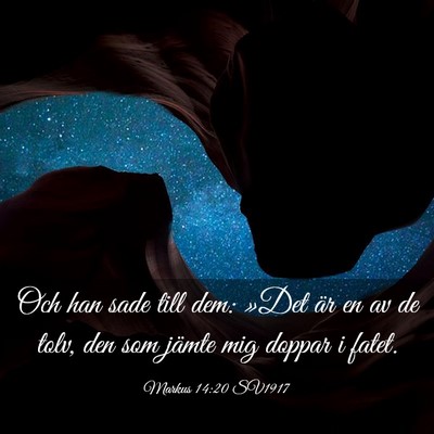 Picture 03 - Markus 14:20 SV1917 - Och han sade till dem: »Det är en av de tolv, - Bible Verse Picture