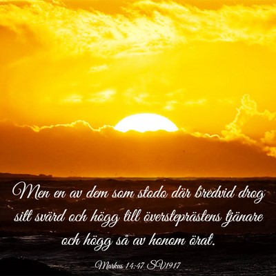 Picture 03 - Markus 14:47 SV1917 - Men en av dem som stodo där bredvid drog sitt - Bible Verse Picture
