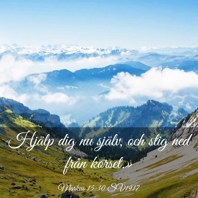 Picture 03 - Markus 15:30 SV1917 - Hjälp dig nu själv, och stig ned från - Bible Verse Picture