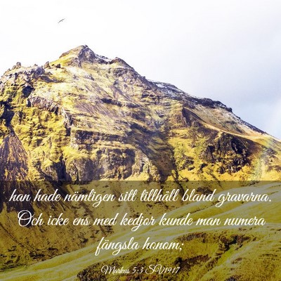 Picture 03 - Markus 5:3 SV1917 - han hade nämligen sitt tillhåll bland gravarna. - Bible Verse Picture