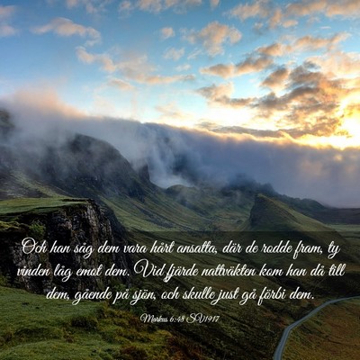 Picture 03 - Markus 6:48 SV1917 - Och han såg dem vara hårt ansatta, där de - Bible Verse Picture