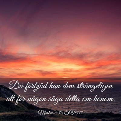 Picture 03 - Markus 8:30 SV1917 - Då förbjöd han dem strängeligen att för - Bible Verse Picture