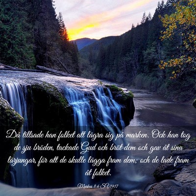 Picture 03 - Markus 8:6 SV1917 - Då tillsade han folket att lägra sig på - Bible Verse Picture