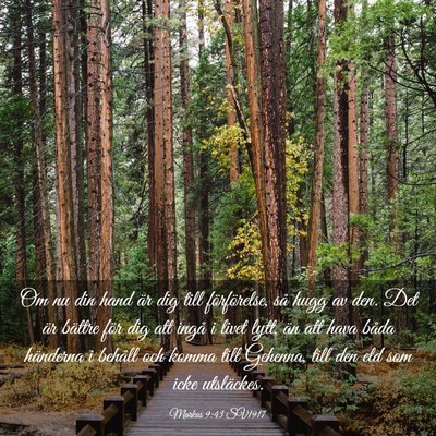 Picture 03 - Markus 9:43 SV1917 - Om nu din hand är dig till förförelse, så - Bible Verse Picture