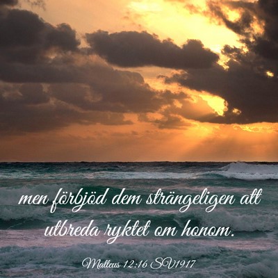 Picture 03 - Matteus 12:16 SV1917 - men förbjöd dem strängeligen att utbreda - Bible Verse Picture