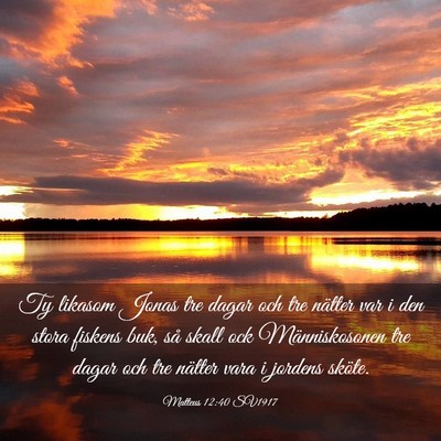 Picture 03 - Matteus 12:40 SV1917 - Ty likasom Jonas tre dagar och tre nätter var i - Bible Verse Picture