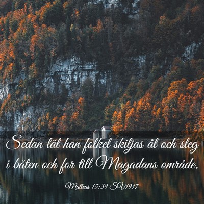 Picture 03 - Matteus 15:39 SV1917 - Sedan lät han folket skiljas åt och steg i - Bible Verse Picture