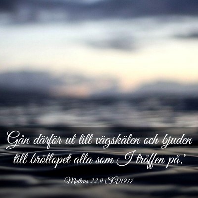 Picture 03 - Matteus 22:9 SV1917 - Gån därför ut till vägskälen och bjuden till - Bible Verse Picture