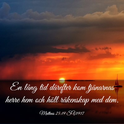 Picture 03 - Matteus 25:19 SV1917 - En lång tid därefter kom tjänarnas herre hem - Bible Verse Picture
