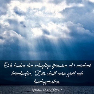 Picture 03 - Matteus 25:30 SV1917 - Och kasten den oduglige tjänaren ut i mörkret - Bible Verse Picture