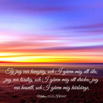 Picture 03 - Matteus 25:35 SV1917 - Ty jag var hungrig, och I gåven mig att äta; - Bible Verse Picture