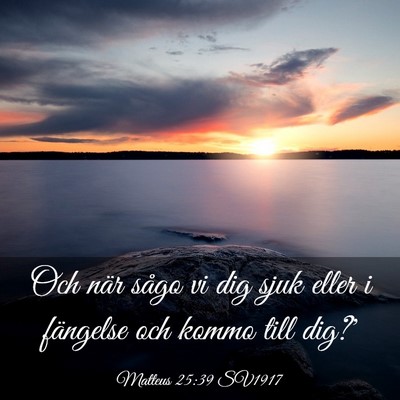 Picture 03 - Matteus 25:39 SV1917 - Och när sågo vi dig sjuk eller i fängelse och - Bible Verse Picture