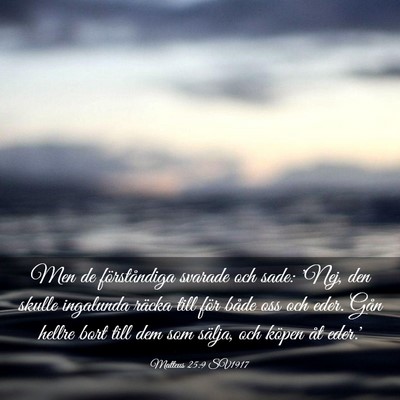 Picture 03 - Matteus 25:9 SV1917 - Men de förståndiga svarade och sade: 'Nej, den - Bible Verse Picture