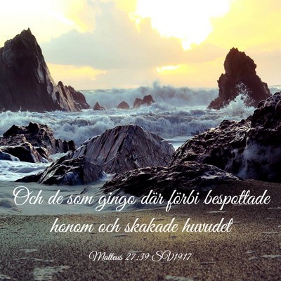 Picture 03 - Matteus 27:39 SV1917 - Och de som gingo där förbi bespottade honom och - Bible Verse Picture