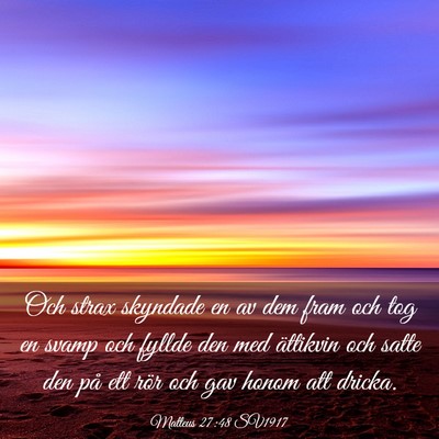Picture 03 - Matteus 27:48 SV1917 - Och strax skyndade en av dem fram och tog en - Bible Verse Picture