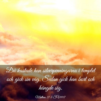 Picture 03 - Matteus 27:5 SV1917 - Då kastade han silverpenningarna i templet och - Bible Verse Picture