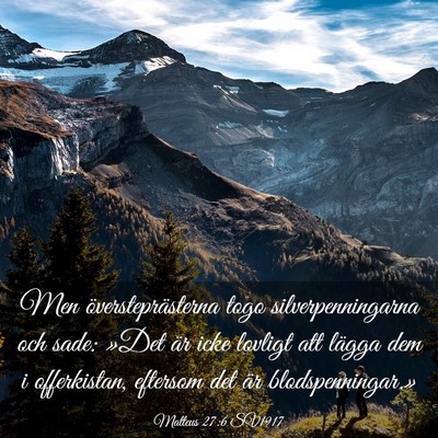 Picture 03 - Matteus 27:6 SV1917 - Men översteprästerna togo silverpenningarna och - Bible Verse Picture